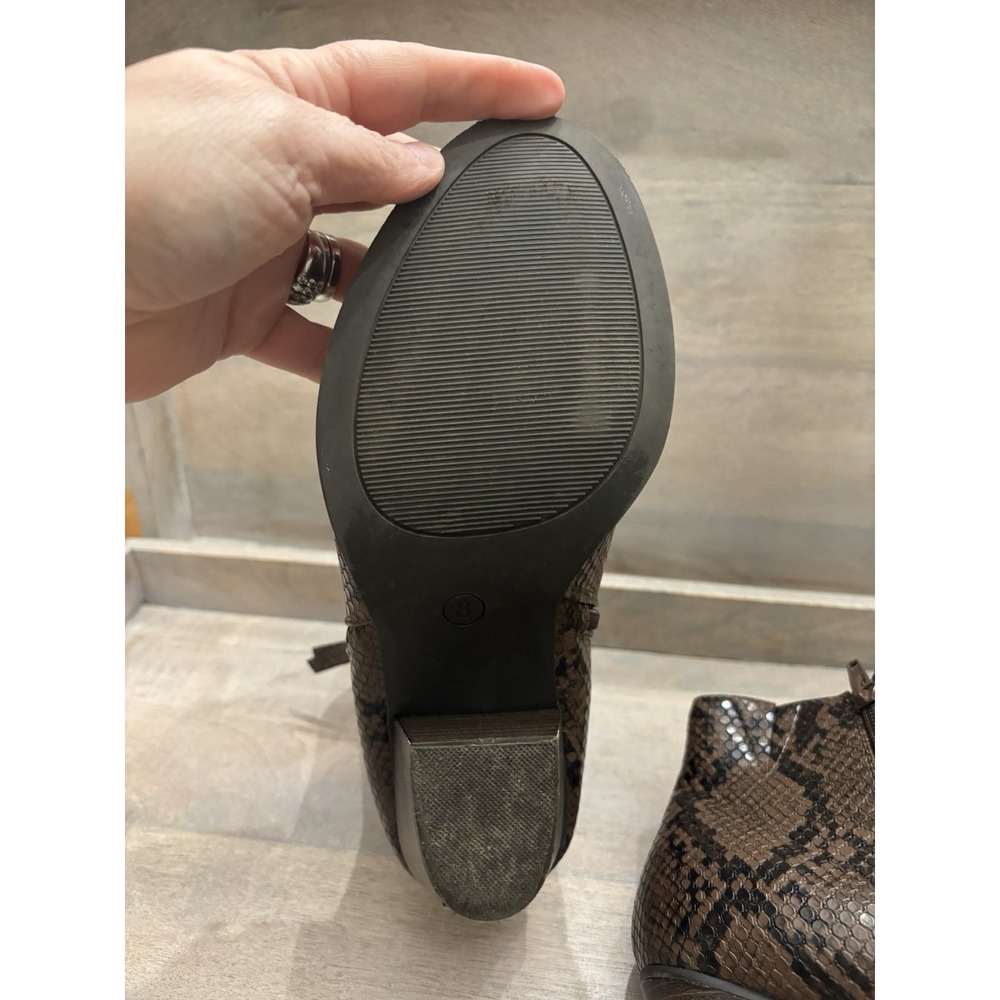 Lane Bryant Snakeskin Brown Black Ankle Booties Sz 8W - Picture 9 of 10